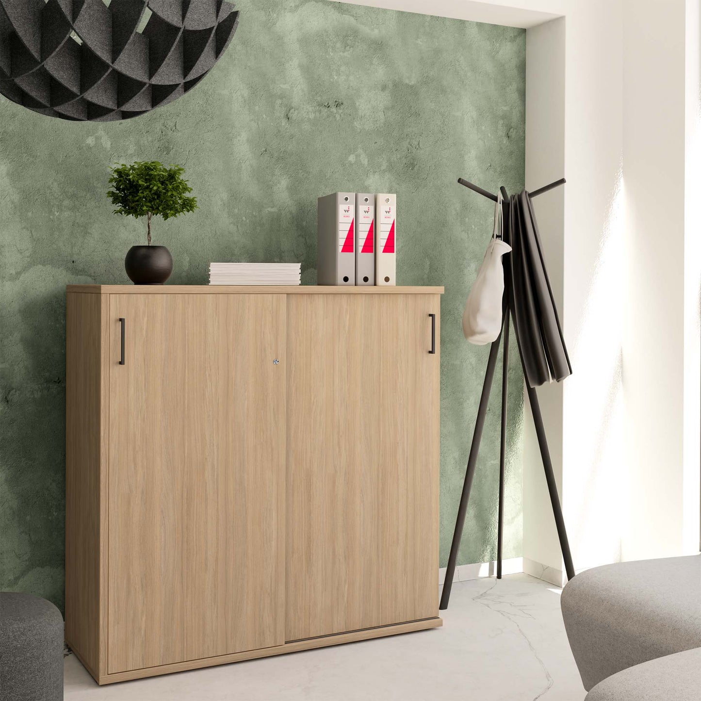 UNI Cabinet di porta scorrevole | 3 OH, 1200 x 1143 mm, quercia ambra