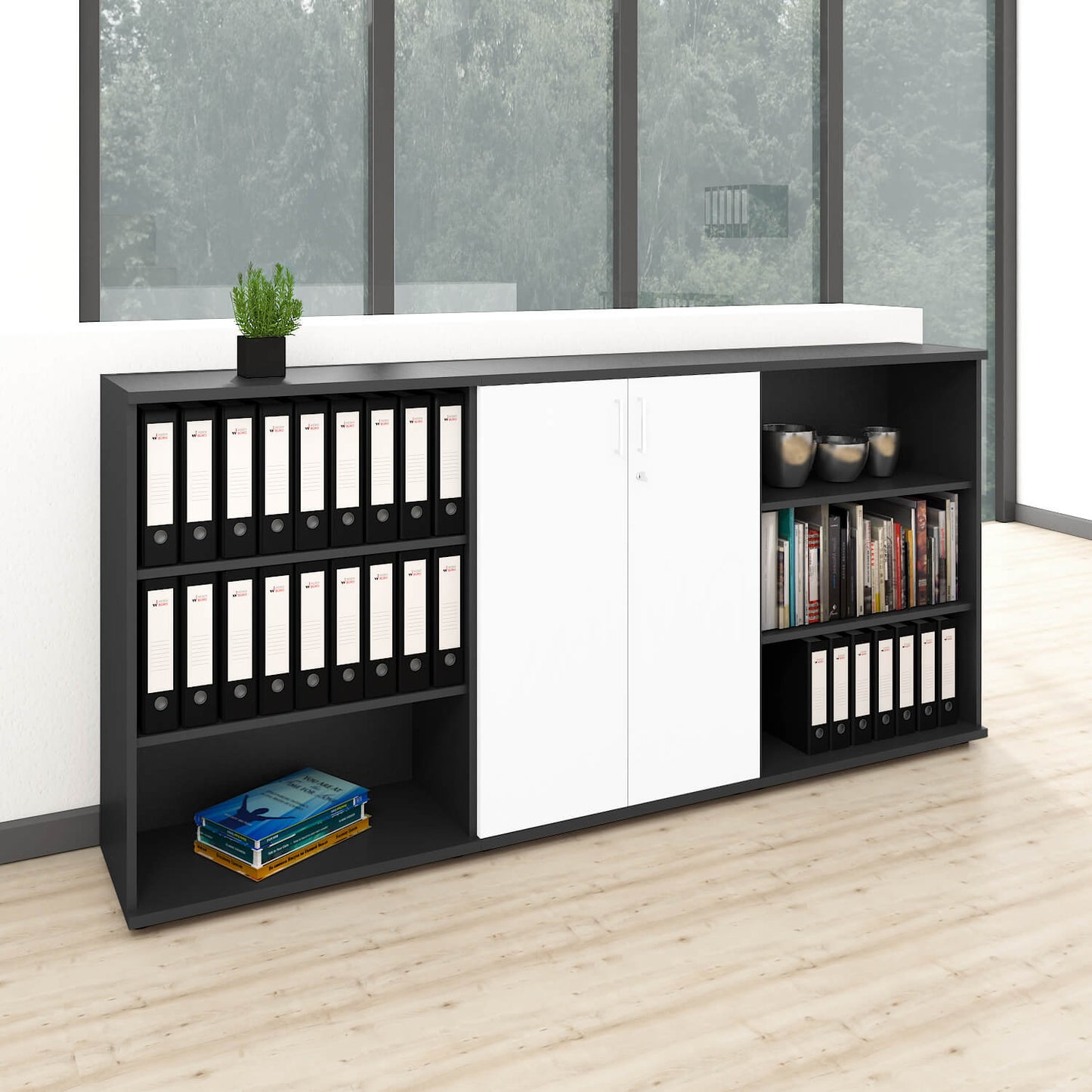 UNI Étagère murale | 3 OH, 2400 x 1143 mm, anthracite / blanc