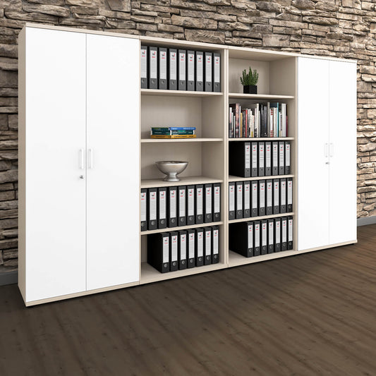 UNI Wall unit | 5 OH, 3200 x 1897 mm, maple / white