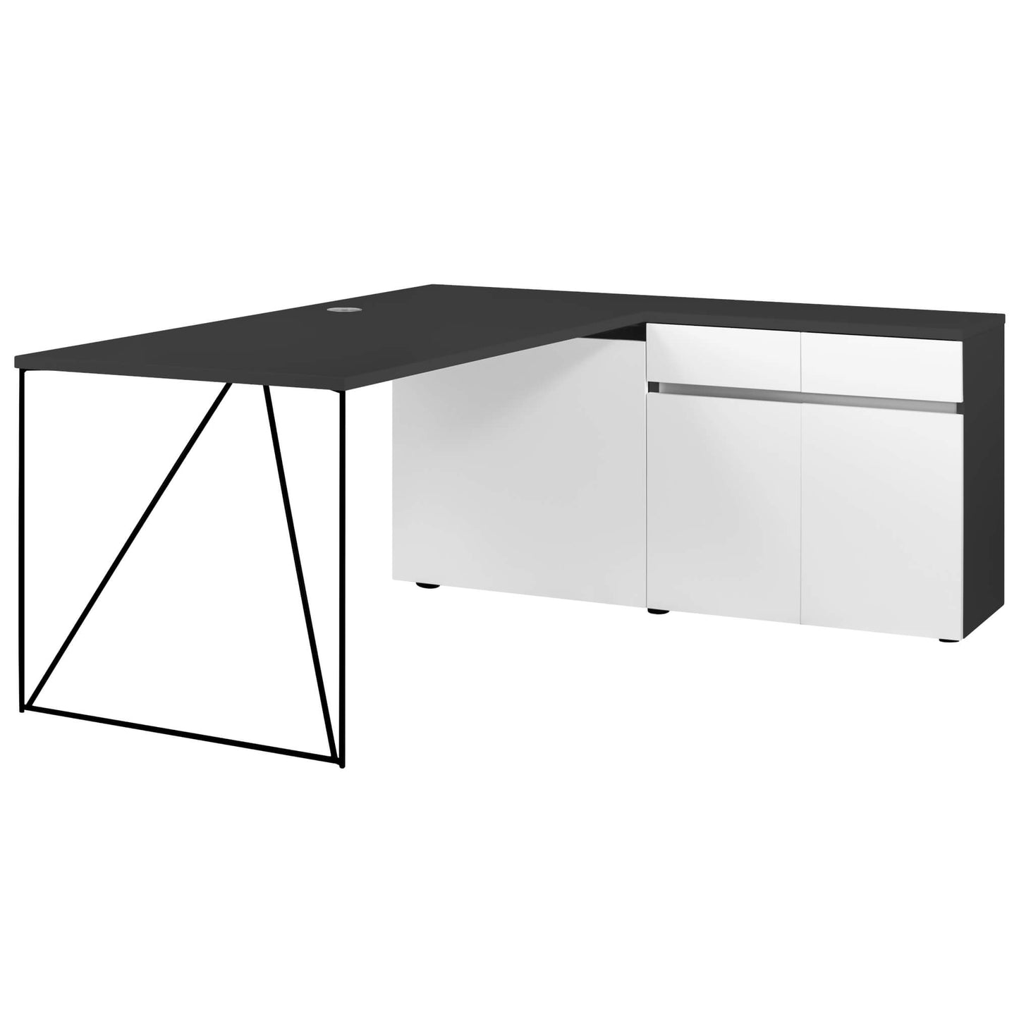 AIR Schreibtisch | Sideboard rechts, 1600 x 1600 mm, Anthrazit / Weiss