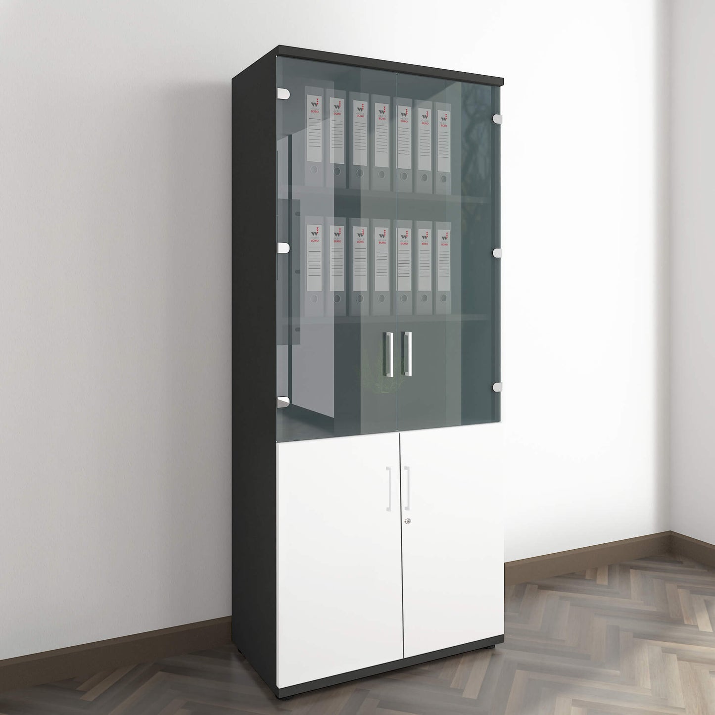 UNI Showcase cabinet | 5 Oh, 800 x 1897 mm, anthracite / white