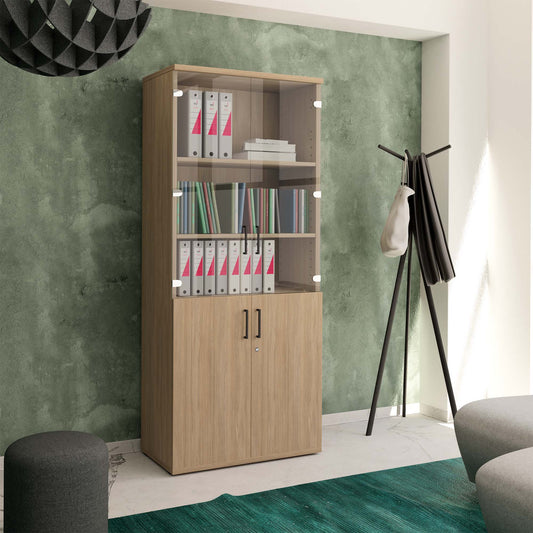 UNI display cabinet | 5 OH, 800 x 1897 mm, amber oak