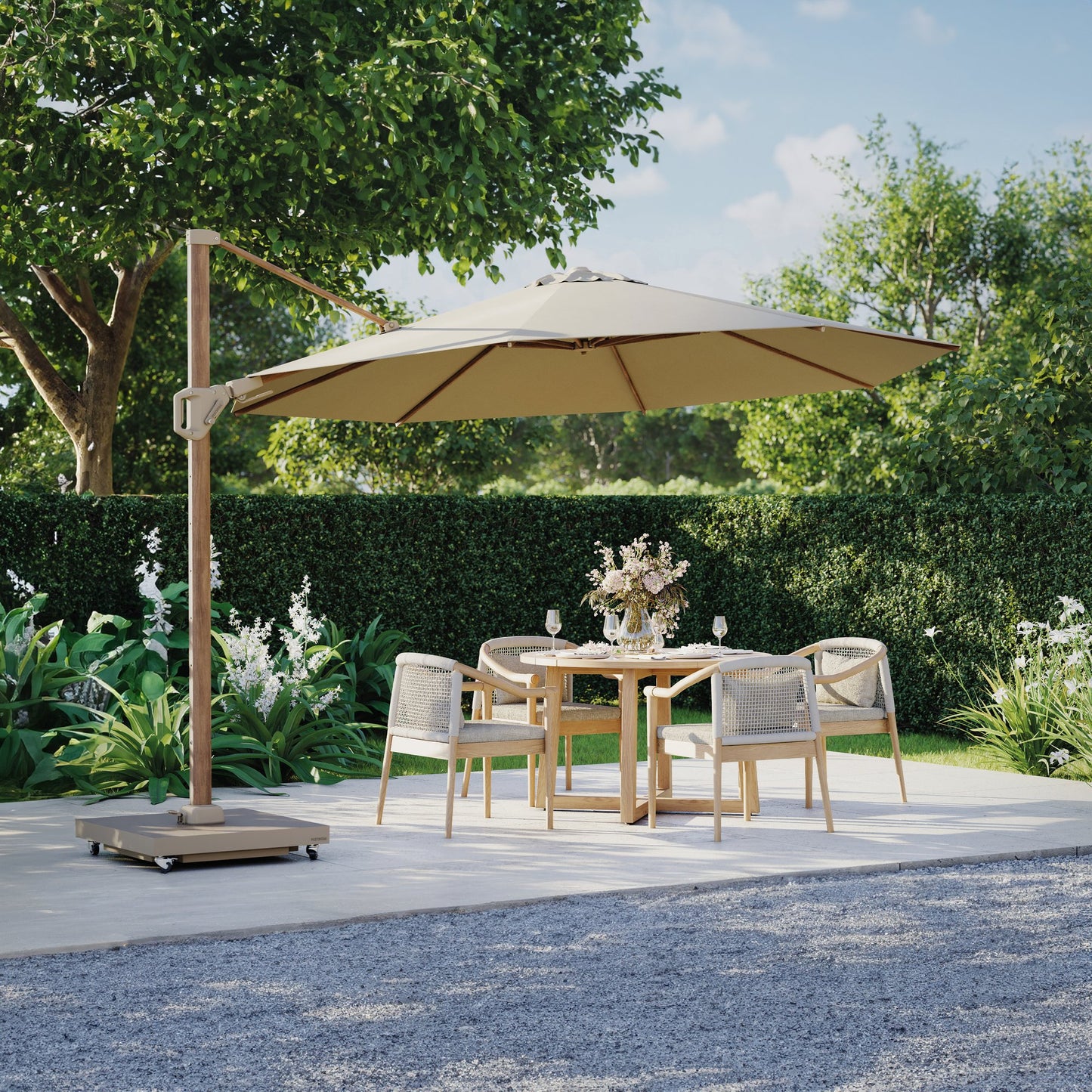 Platinum CHALLENGER T2 Ampelschirm | 2600-3500 x 2600-3500 mm, 360° drehbar, seitlich schwenkbar