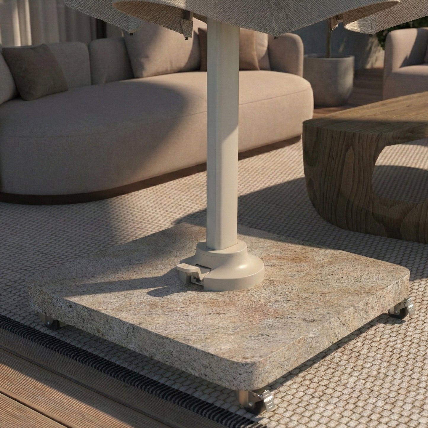 Platinum VENEZIA ROUND EDGE Schirmständer | Mit Rollen, abgerundete Ecken, Beige Granit, 90-120 kg