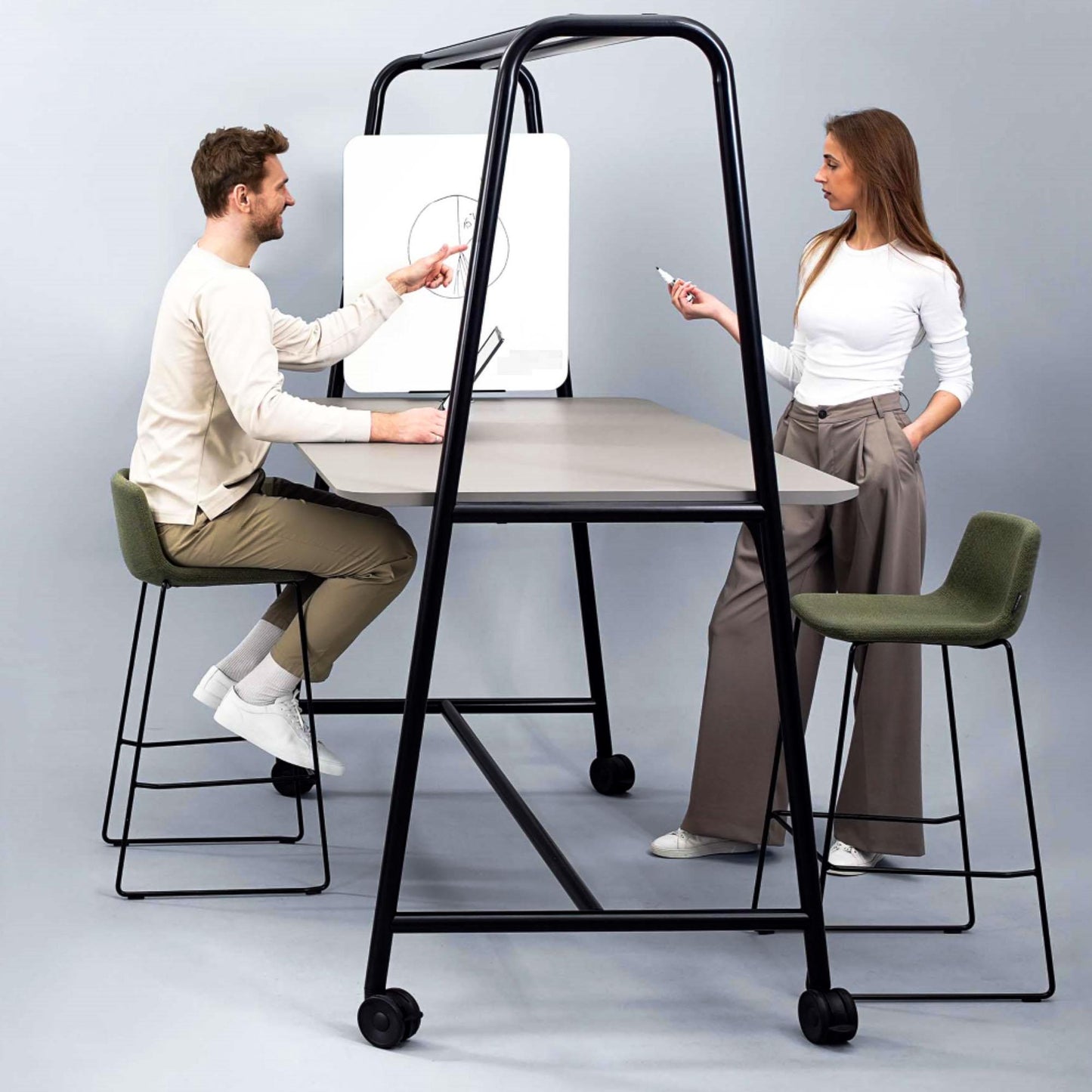ROUND Multipurpose Tisch | 1600 - 1800 x 740 - 1050 mm, Fenix Grau