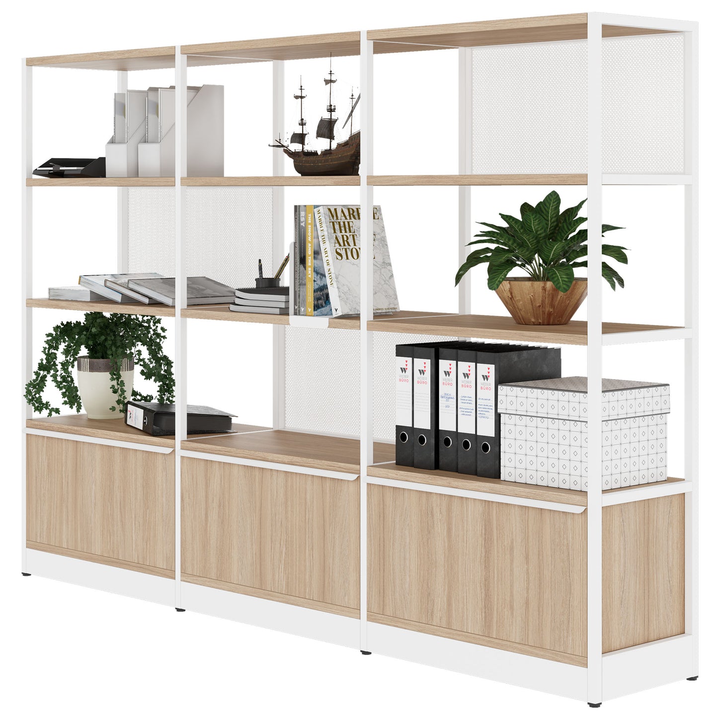 ATELLA Armoire d'étagère | 4 oh, 2350 x 1635 mm, chêne ambre