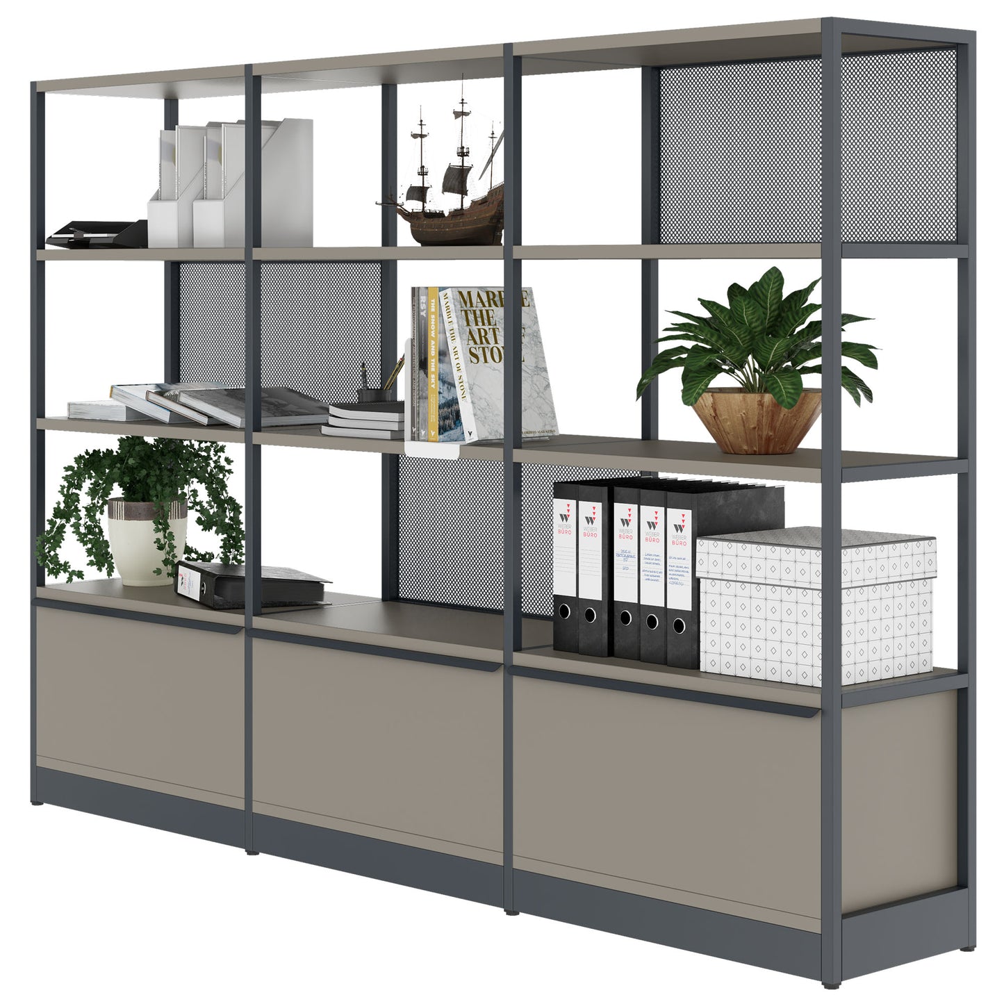 ATELLA Armoire d'étagère | 4 oh, 2350 x 1635 mm, gris cubanite