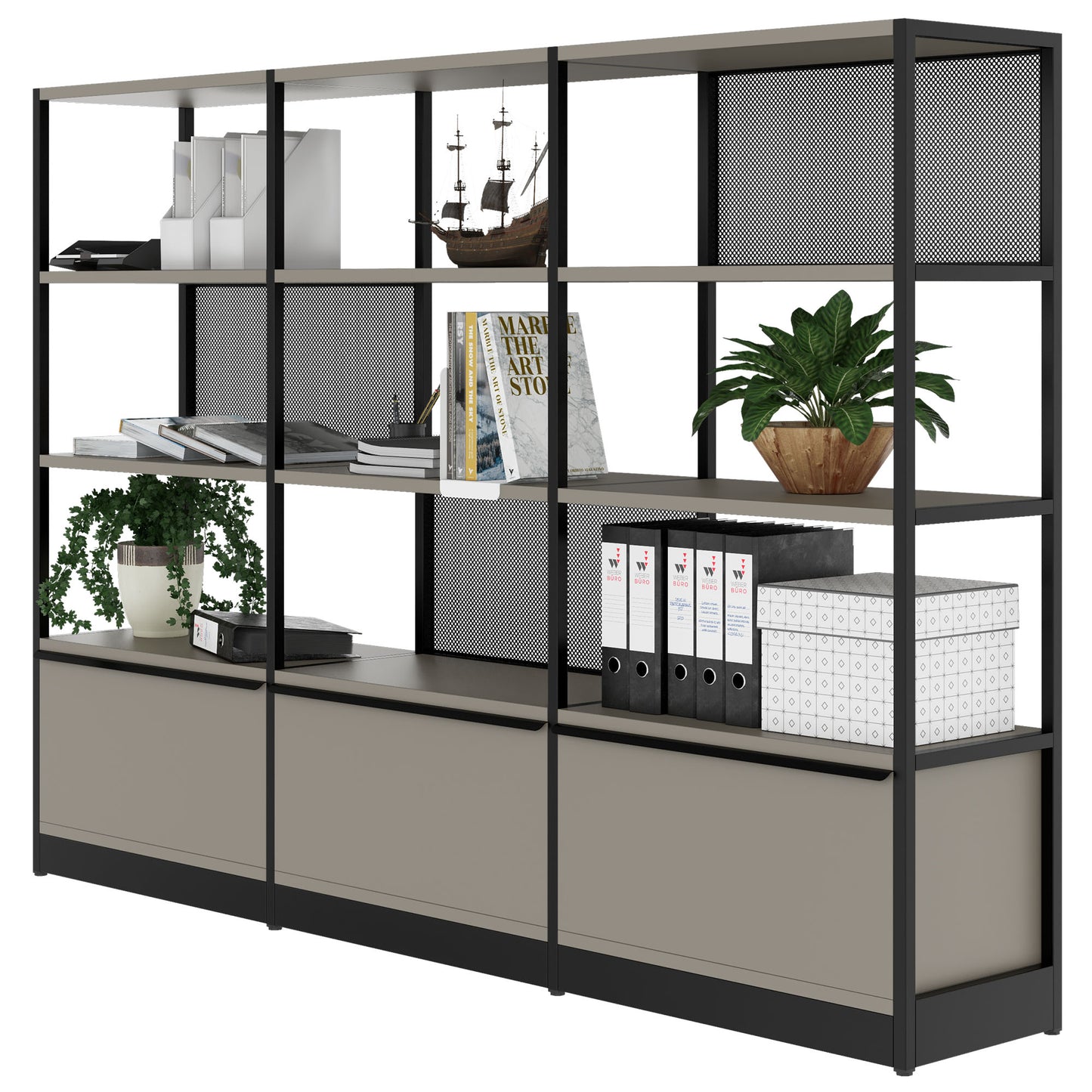 ATELLA Armoire d'étagère | 4 oh, 2350 x 1635 mm, gris cubanite