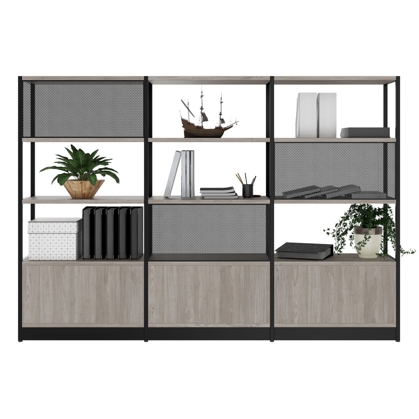 ATELLA Armoire d'étagère | 4 oh, 2350 x 1635 mm, North Oak Gray