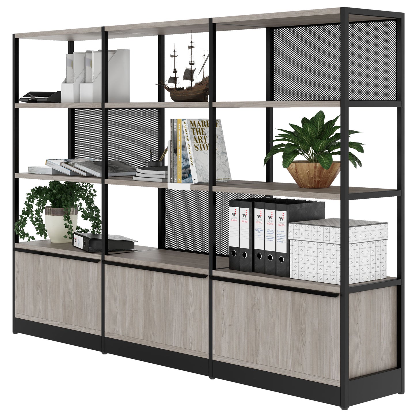 ATELLA Armoire d'étagère | 4 oh, 2350 x 1635 mm, North Oak Gray