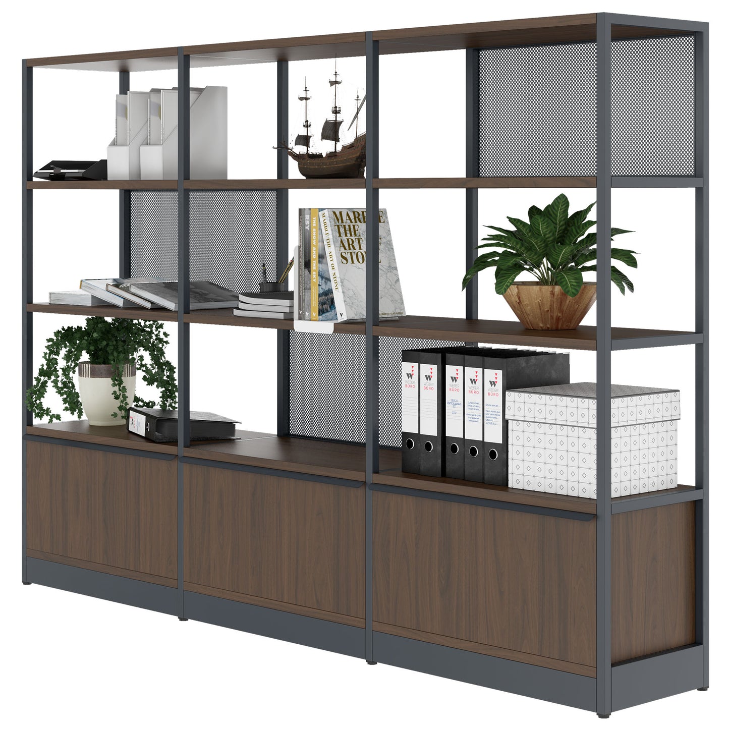 ATELLA Armoire d'étagère | 4 oh, 2350 x 1635 mm, noix