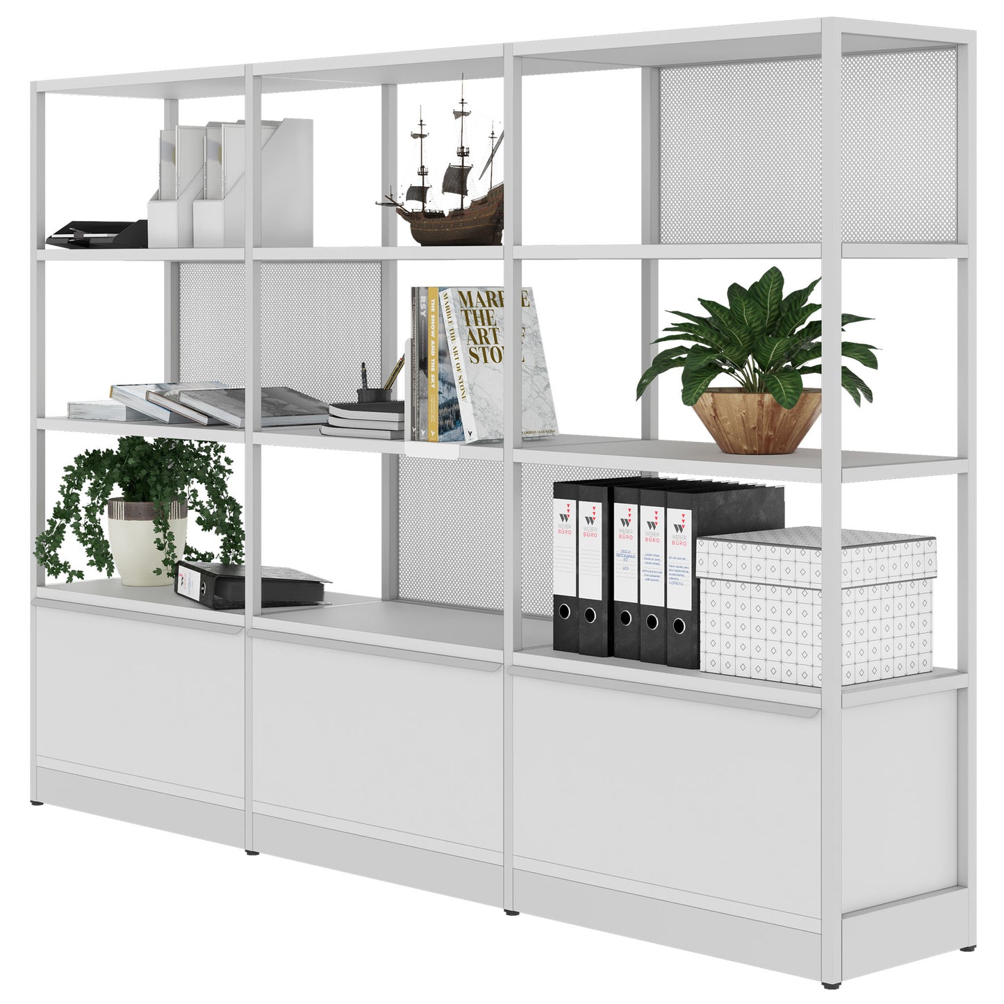 ATELLA Regalschrank | 4 OH, 2350 x 1635 mm, Perlgrau