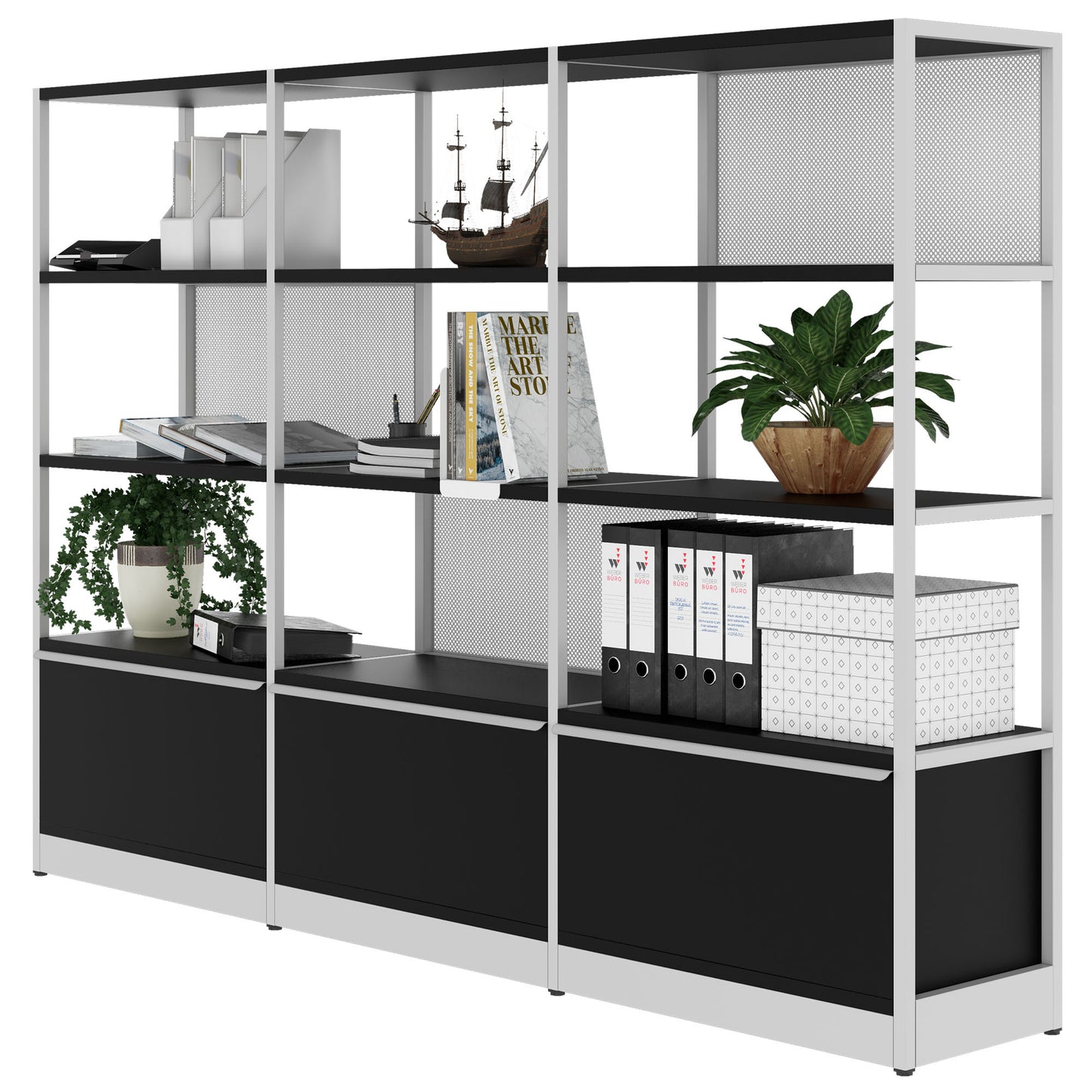 ATELLA shelf cabinet | 4 OH, 2350 x 1635 mm, black