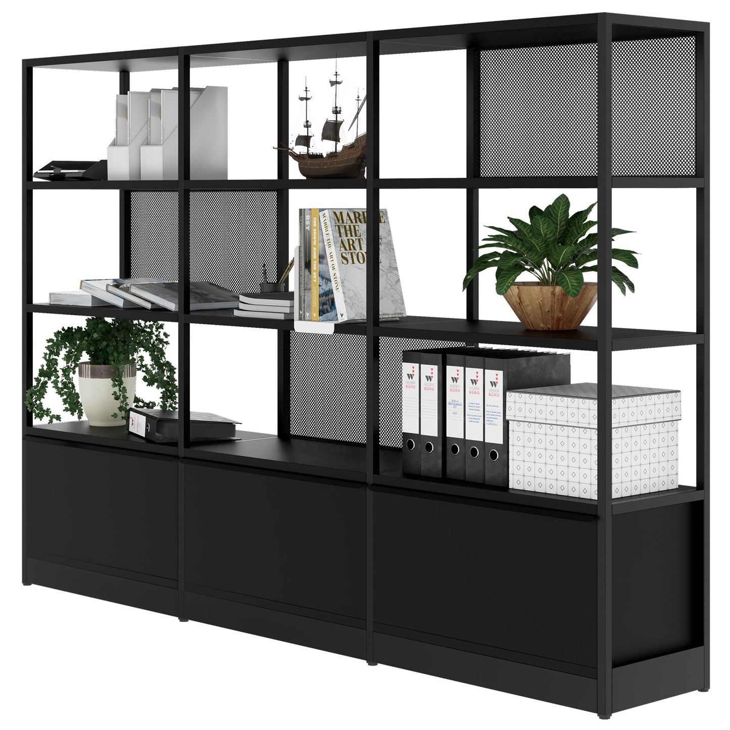 ATELLA shelf cabinet | 4 OH, 2350 x 1635 mm, black