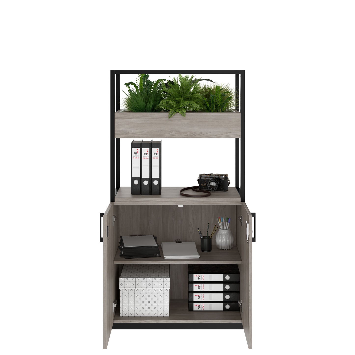 CHOICE Regalschrank | 4 OH, 800 x 1545 mm, Blumenkasten, Nordeiche grau