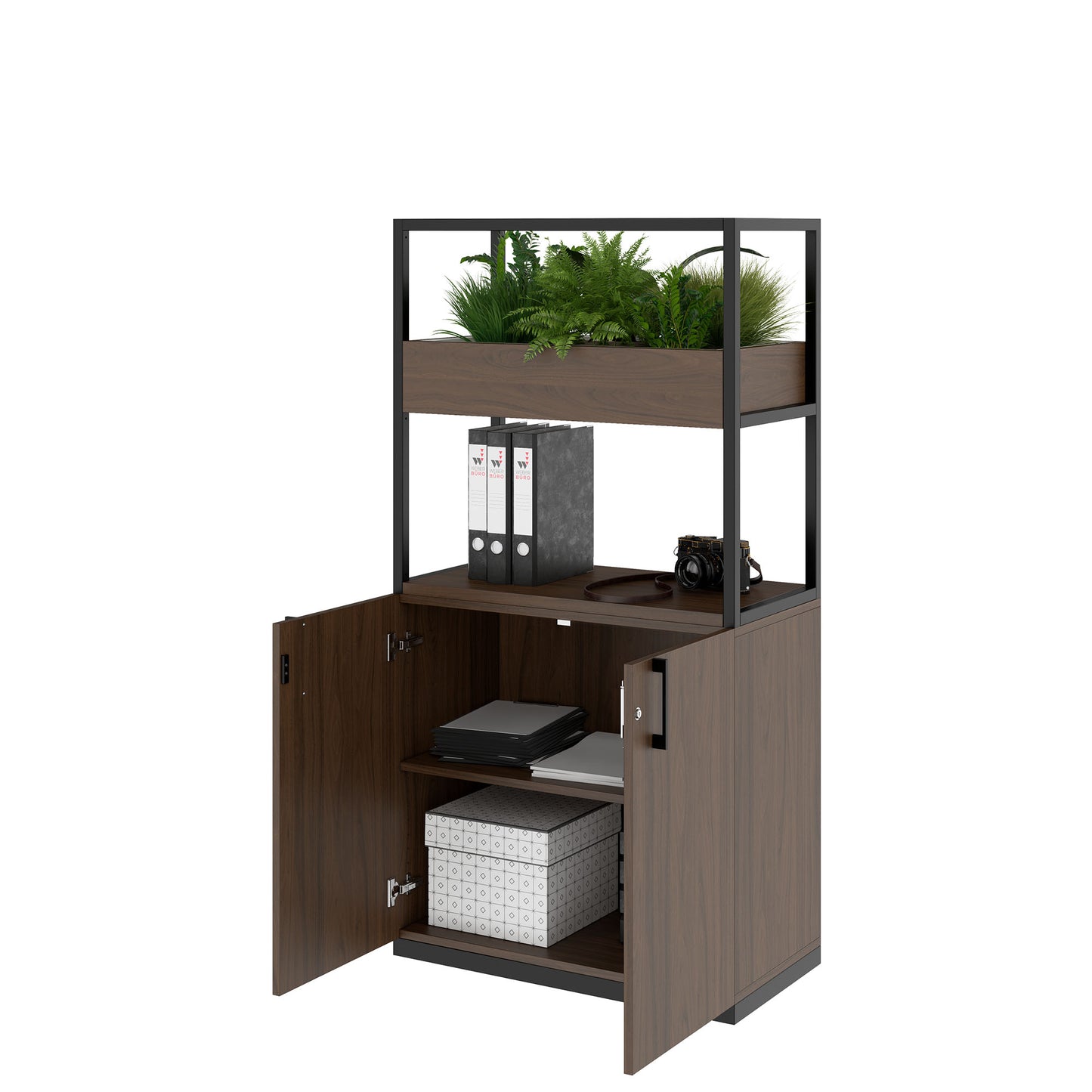 CHOICE Regalschrank | 4 OH, 800 x 1545 mm, Blumenkasten, Nussbaum
