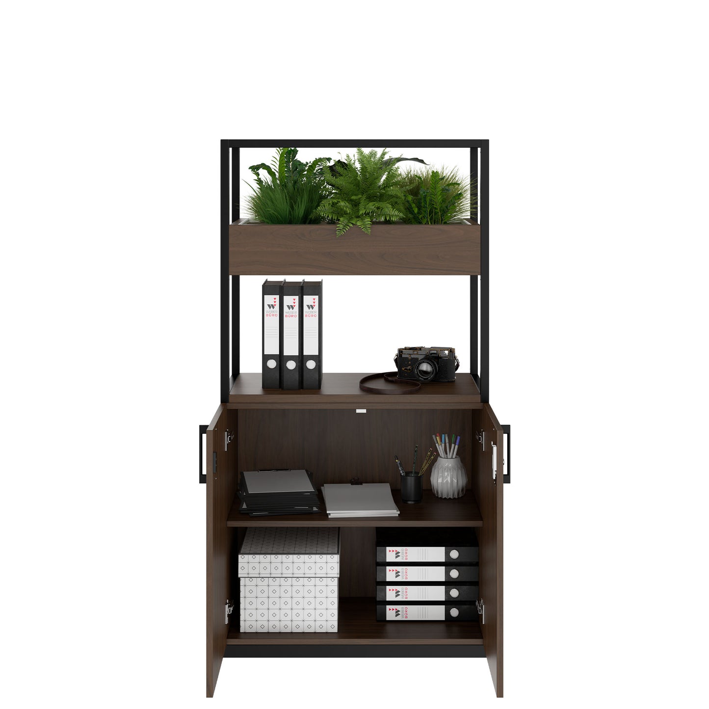 CHOICE Regalschrank | 4 OH, 800 x 1545 mm, Blumenkasten, Nussbaum