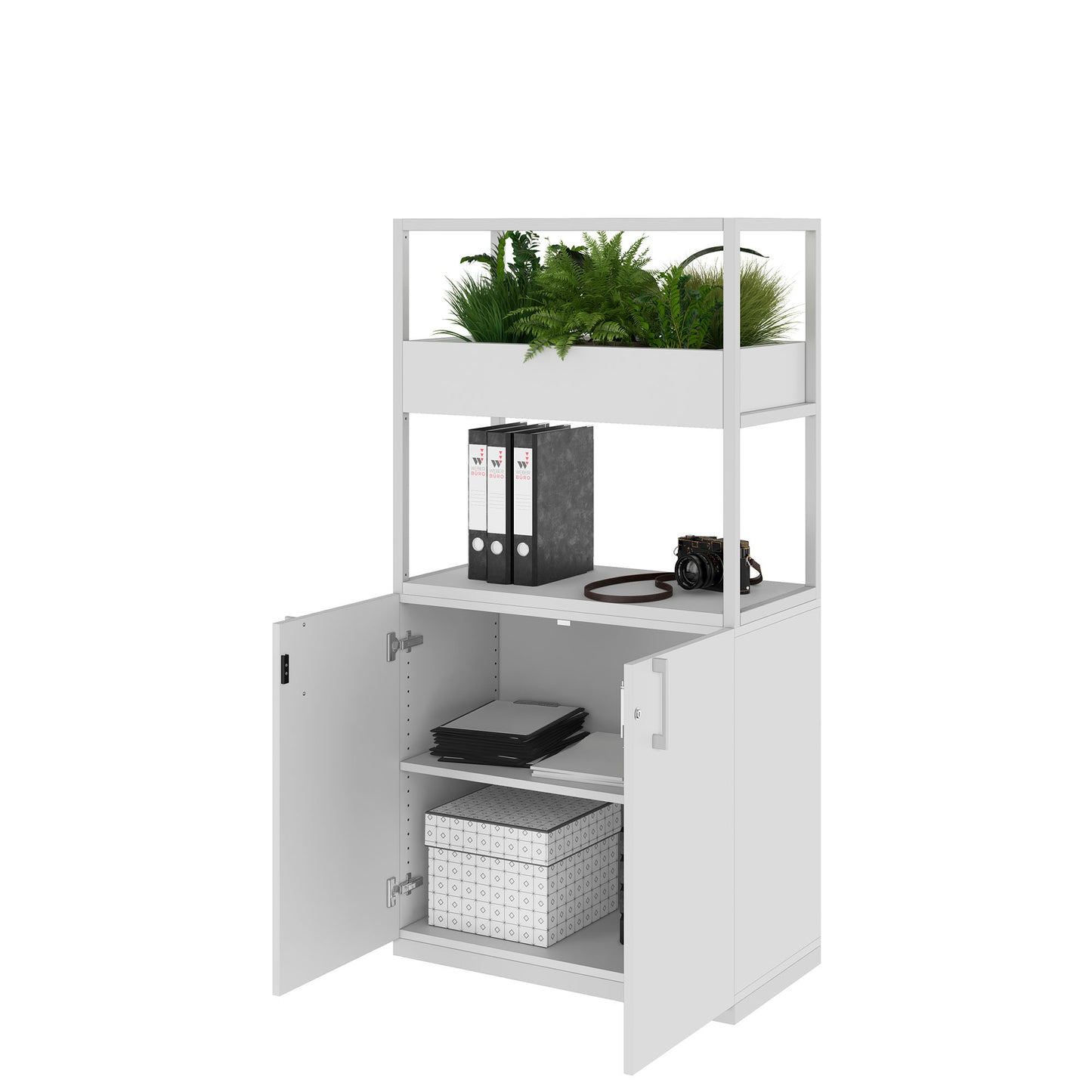CHOICE Regalschrank | 4 OH, 800 x 1545 mm, Blumenkasten, Perlgrau