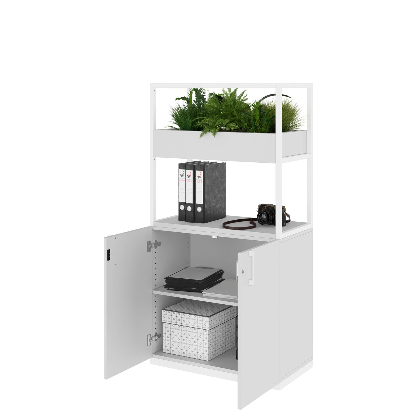 CHOICE Regalschrank | 4 OH, 800 x 1545 mm, Blumenkasten, Perlgrau