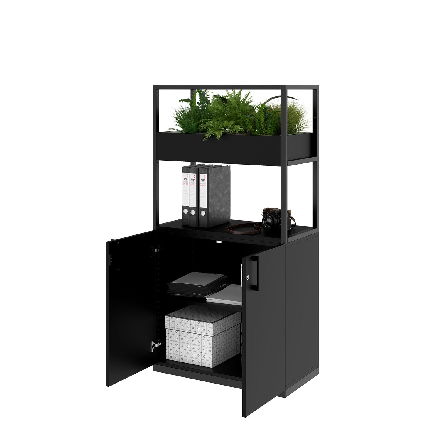 CHOICE Regalschrank | 4 OH, 800 x 1545 mm, Blumenkasten, Schwarz