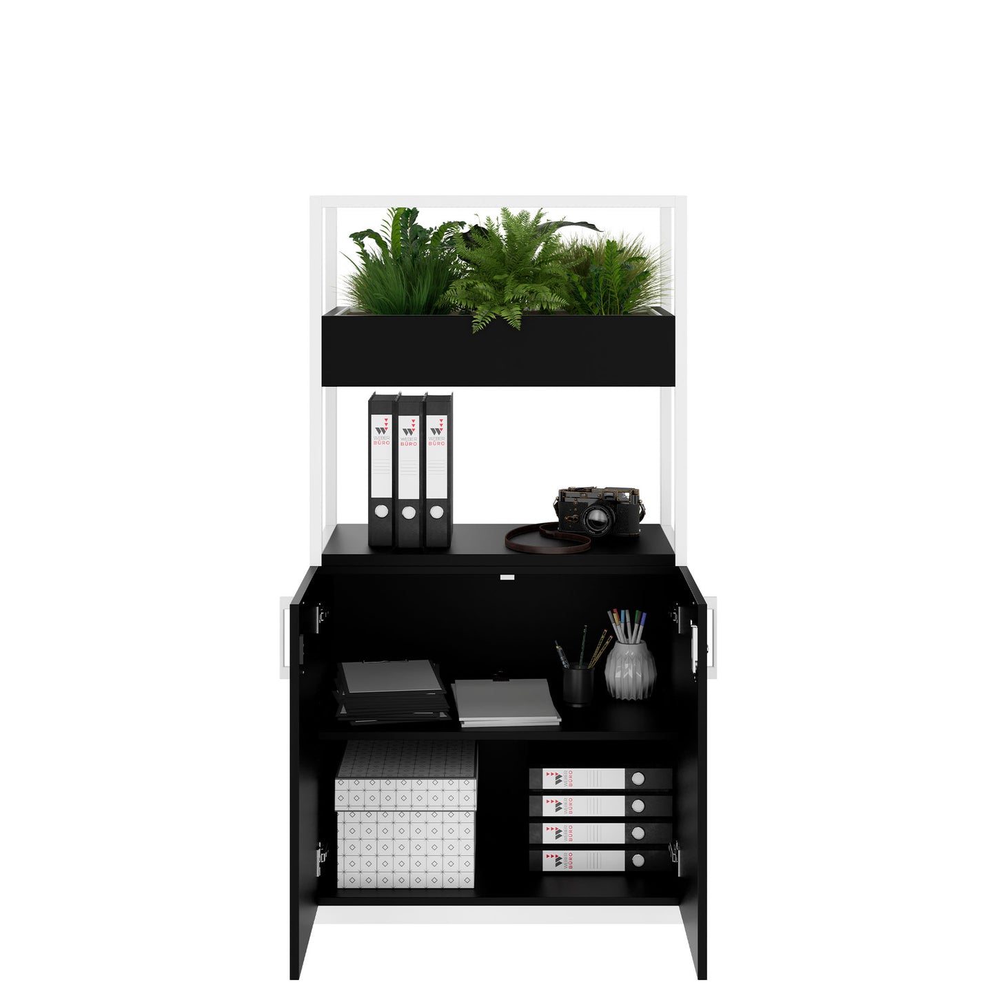 CHOICE Regalschrank | 4 OH, 800 x 1545 mm, Blumenkasten, Schwarz