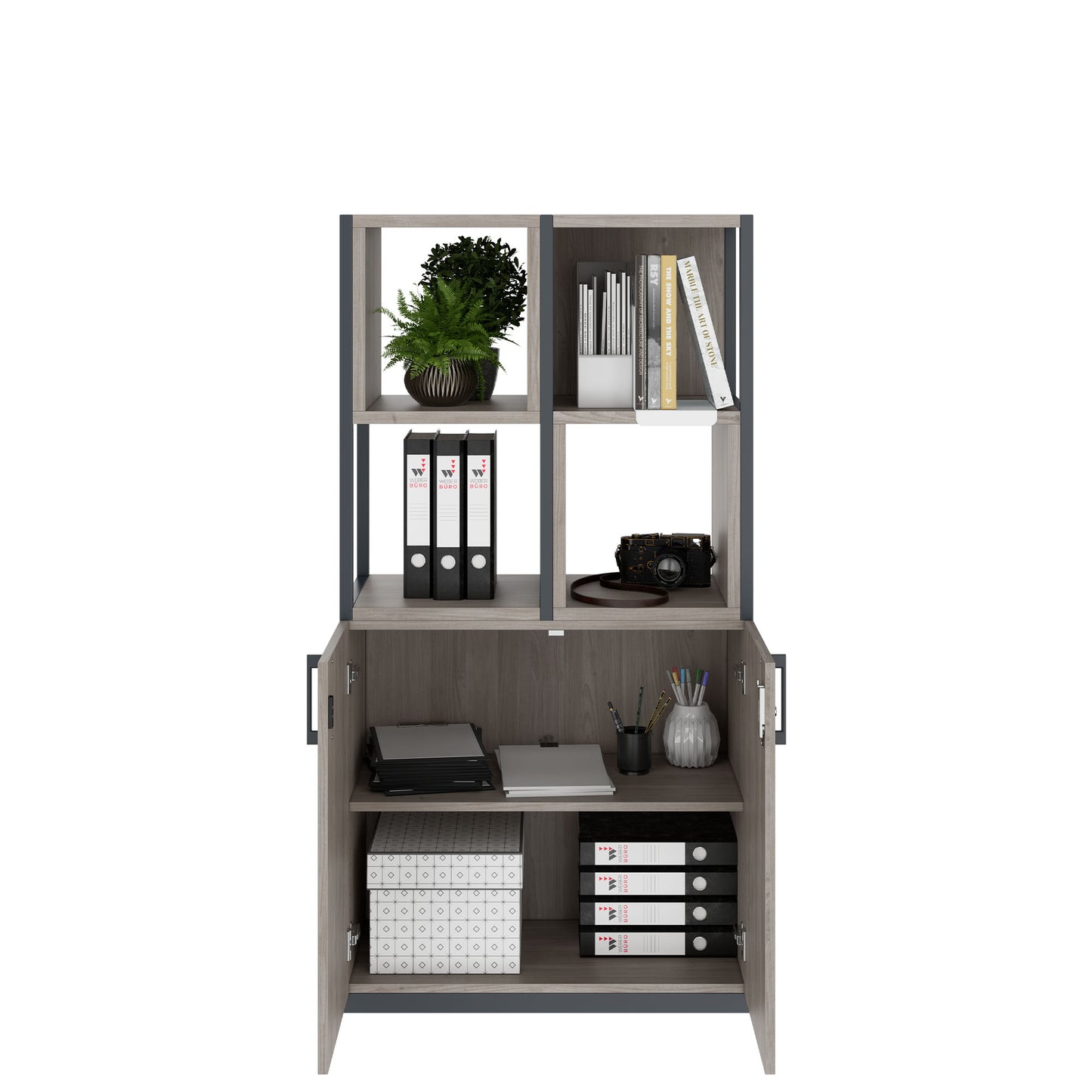 CHOICE Regalschrank | 4 OH, 800 x 1545 mm, Regalkisten, Nordeiche grau
