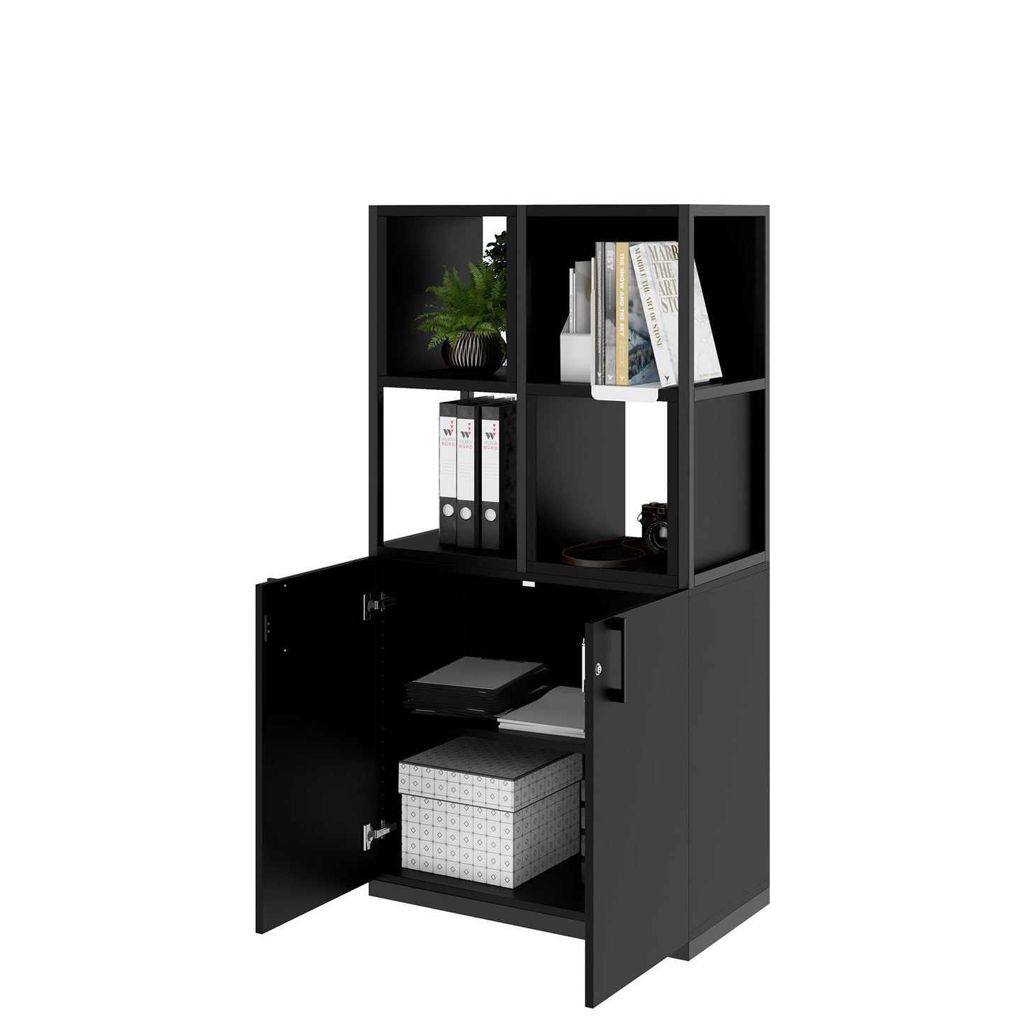 CHOICE Regalschrank | 4 OH, 800 x 1545 mm, Regalkisten, Schwarz