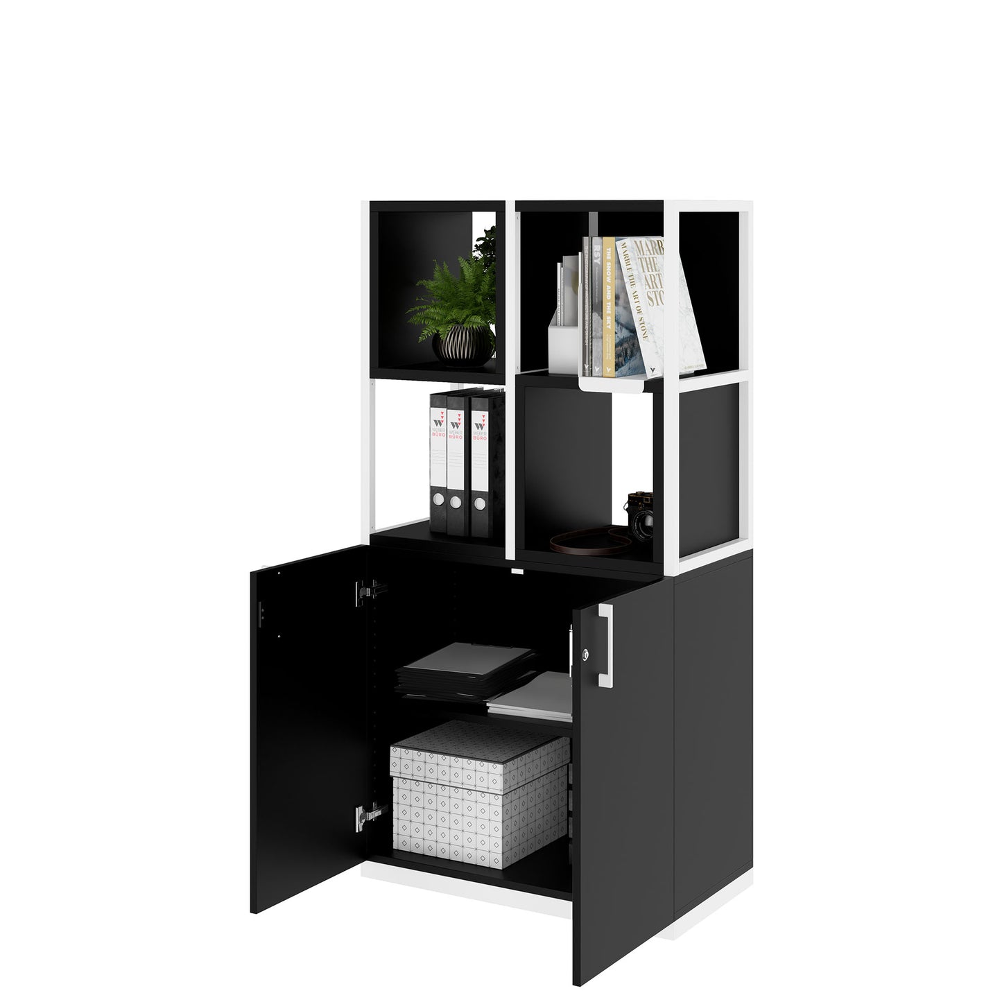 CHOICE Regalschrank | 4 OH, 800 x 1545 mm, Regalkisten, Schwarz
