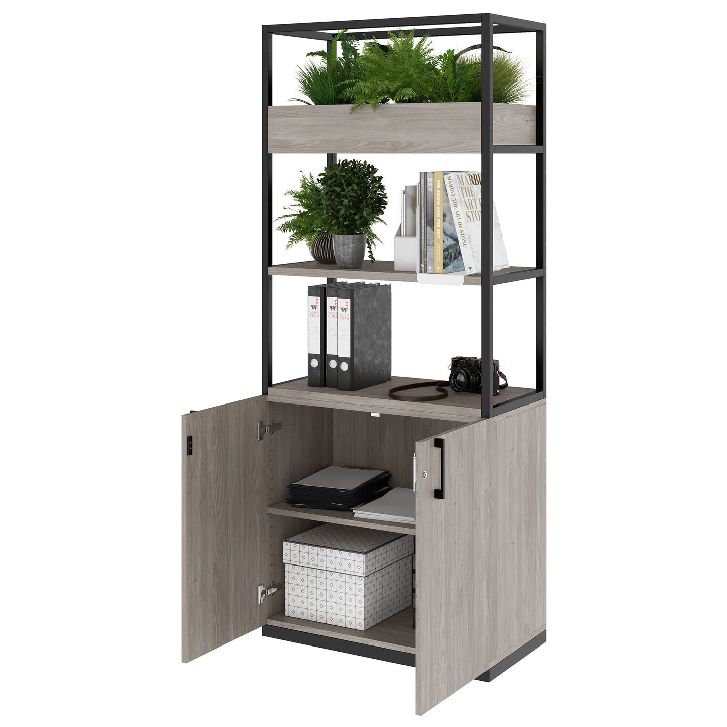 CHOICE Regalschrank | 5 OH, 800 x 1925 mm, Blumenkasten, Nordeiche grau