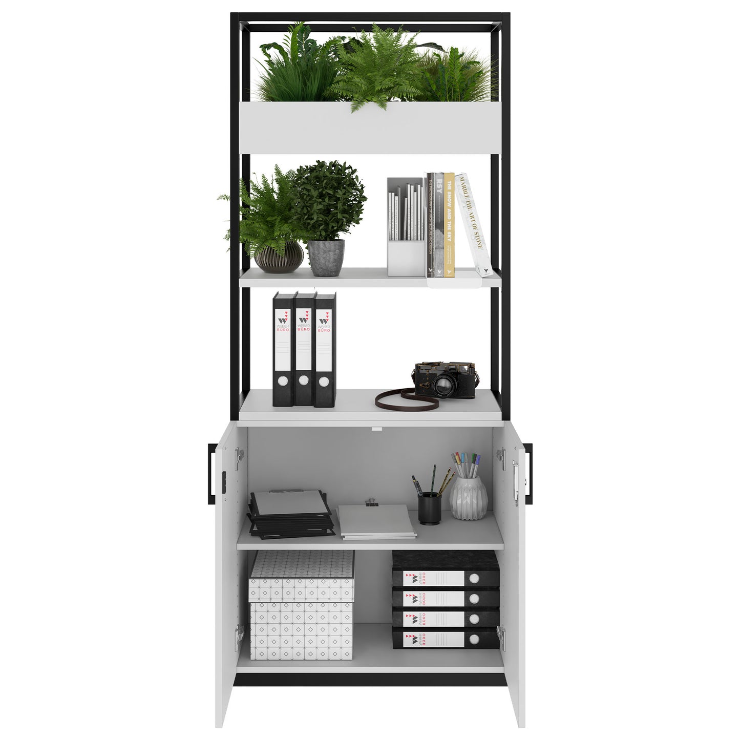 CHOICE shelf cabinet | 5 OH, 800 x 1925 mm, flower box, pearl gray
