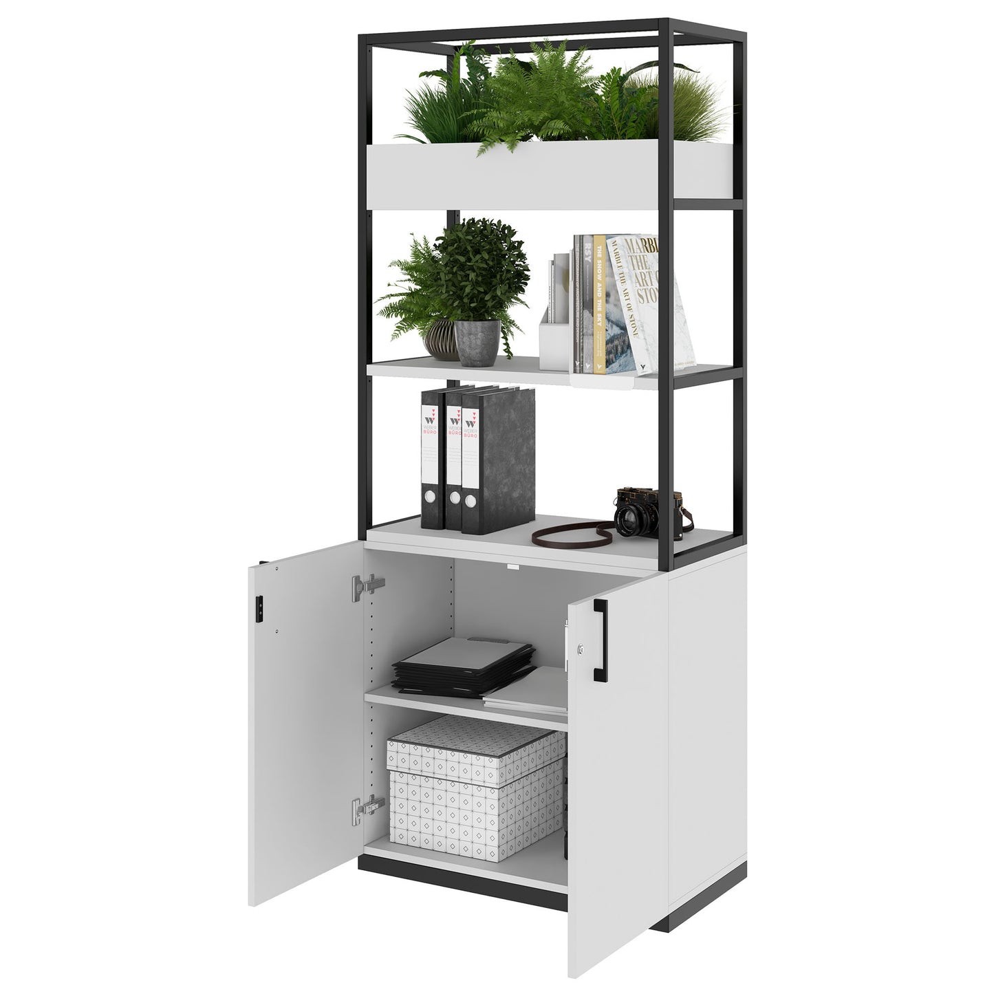 CHOICE shelf cabinet | 5 OH, 800 x 1925 mm, flower box, pearl gray