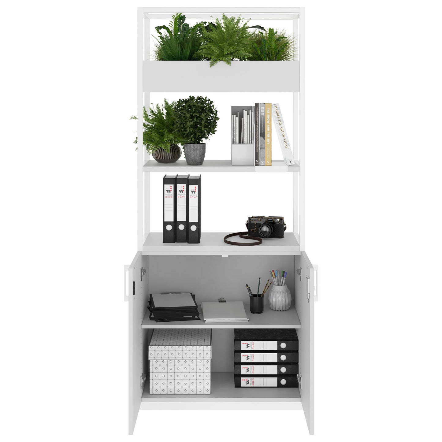 CHOICE shelf cabinet | 5 OH, 800 x 1925 mm, flower box, pearl gray