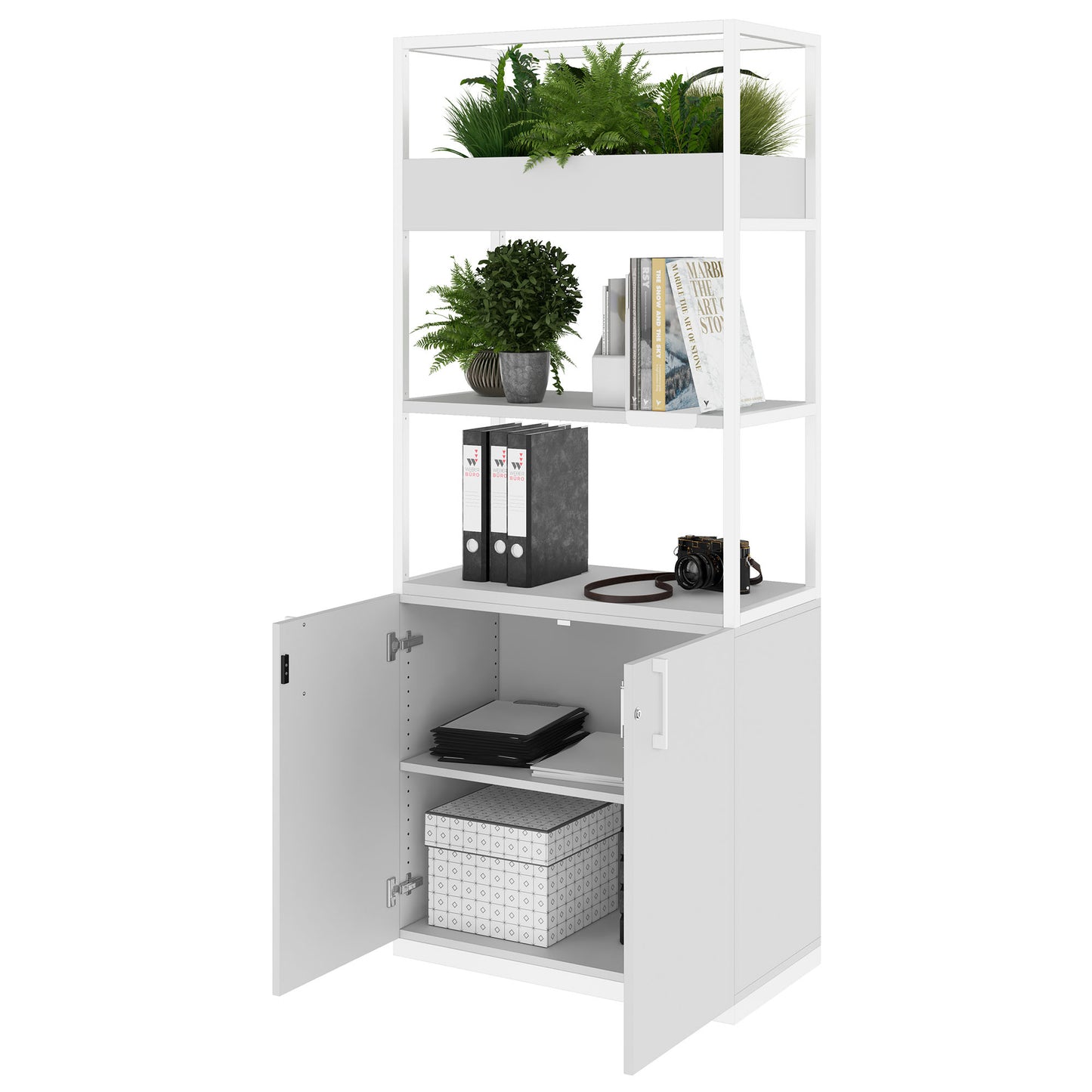 CHOICE shelf cabinet | 5 OH, 800 x 1925 mm, flower box, pearl gray