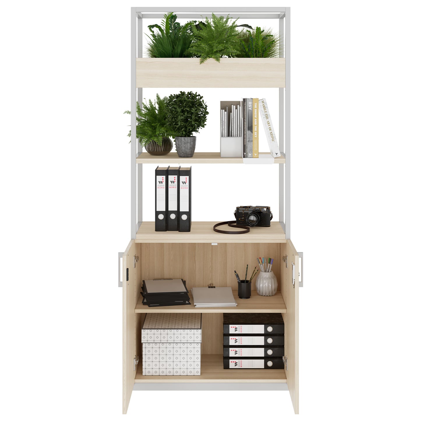 CHOICE shelf cabinet | 5 OH, 800 x 1925 mm, flower box, sand ash