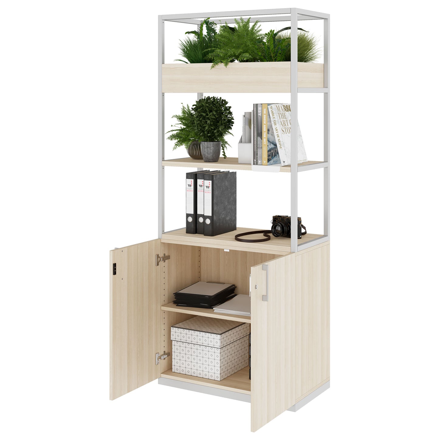 CHOICE shelf cabinet | 5 OH, 800 x 1925 mm, flower box, sand ash