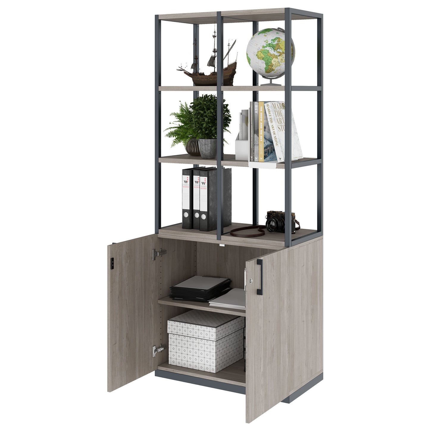 CHOICE shelf cabinet | 5 OH, 800 x 1925 mm, gray northern oak