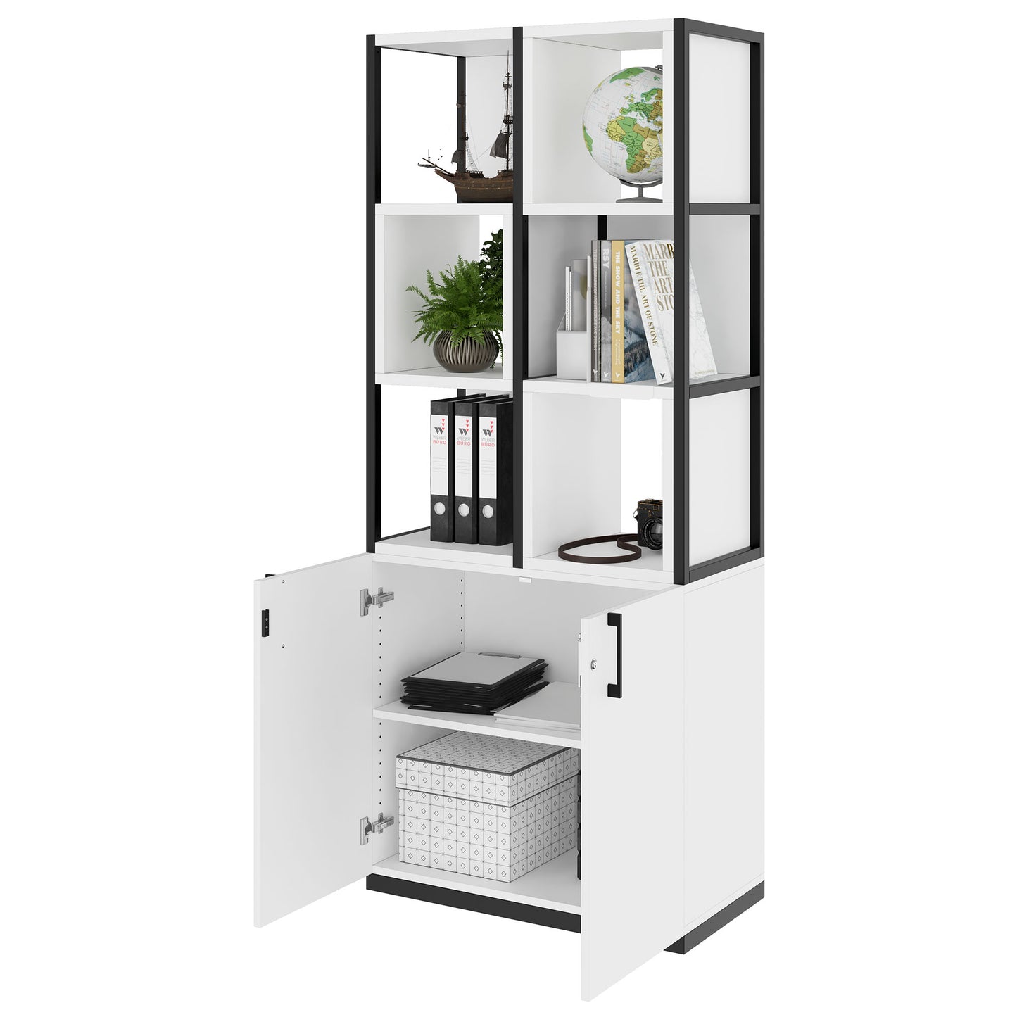 CHOICE Shelf cabinet | 5 Oh, 800 x 1925 mm, shelf boxes, white