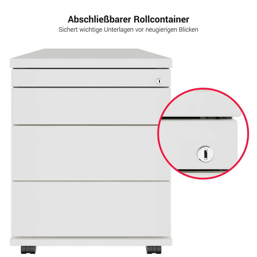 TIP Rolling container | 800 mm deep, small parts compartment, soft close, white