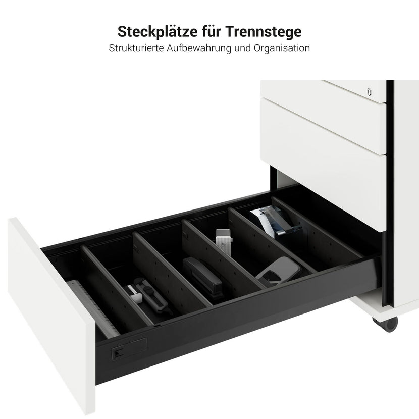 TIP Rolling container | 800 mm deep, small parts compartment, soft close, white