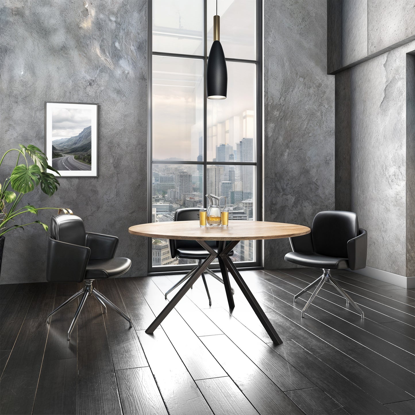 ART Tabella delle riunioni | Round, Ø 1200 mm, grigio scuro in quercia selvatica