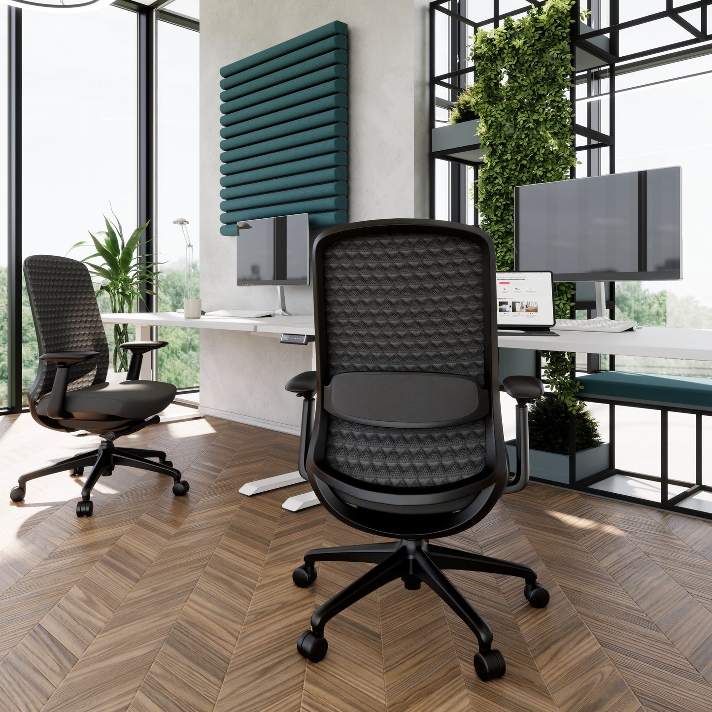 Smart Adjust office swinging chair | Synchronous mechanics, 4D armrests, headrest optional, black