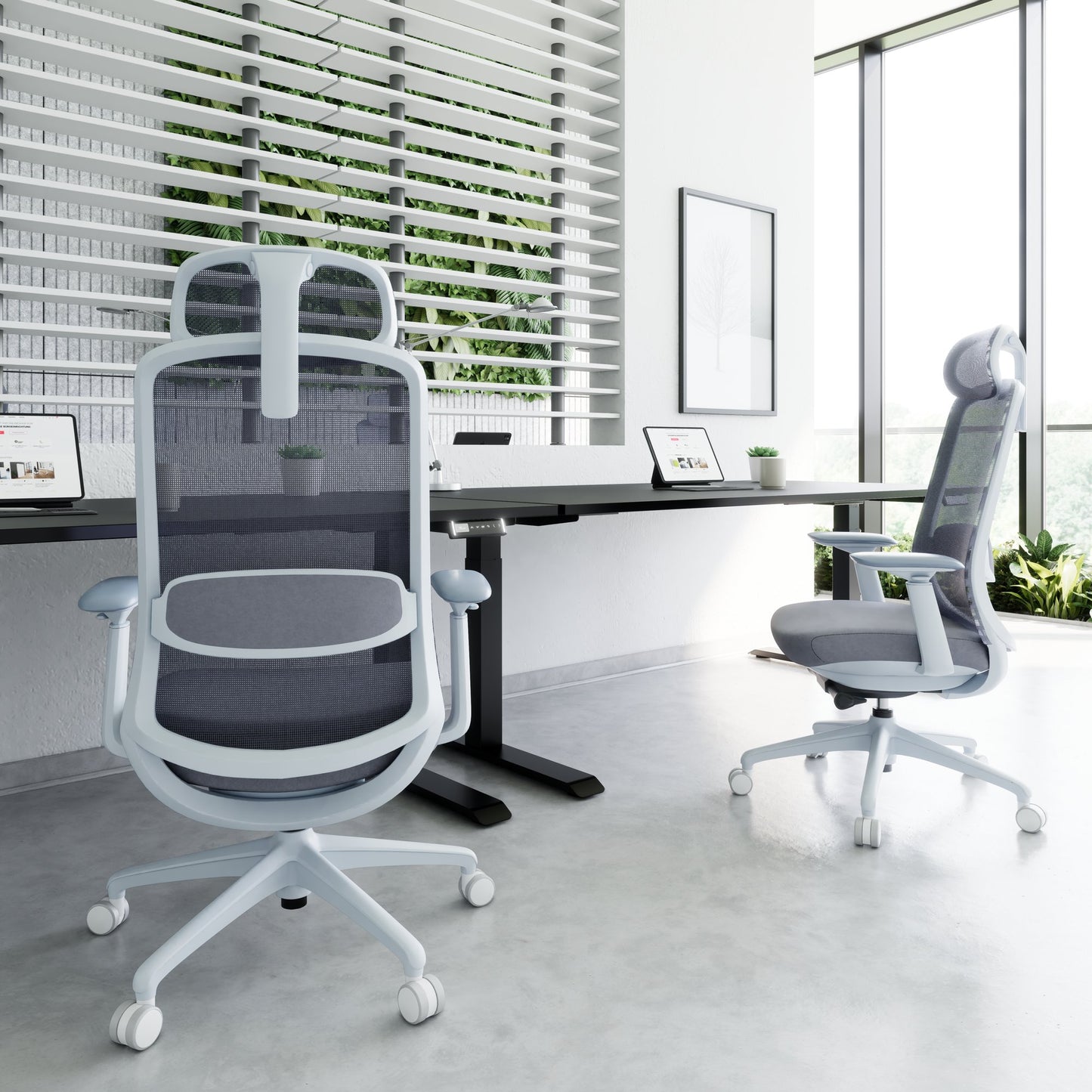 Smart Adjust net office swivel chair | Synchronous mechanics, 4D armrests, headrest optional, gray