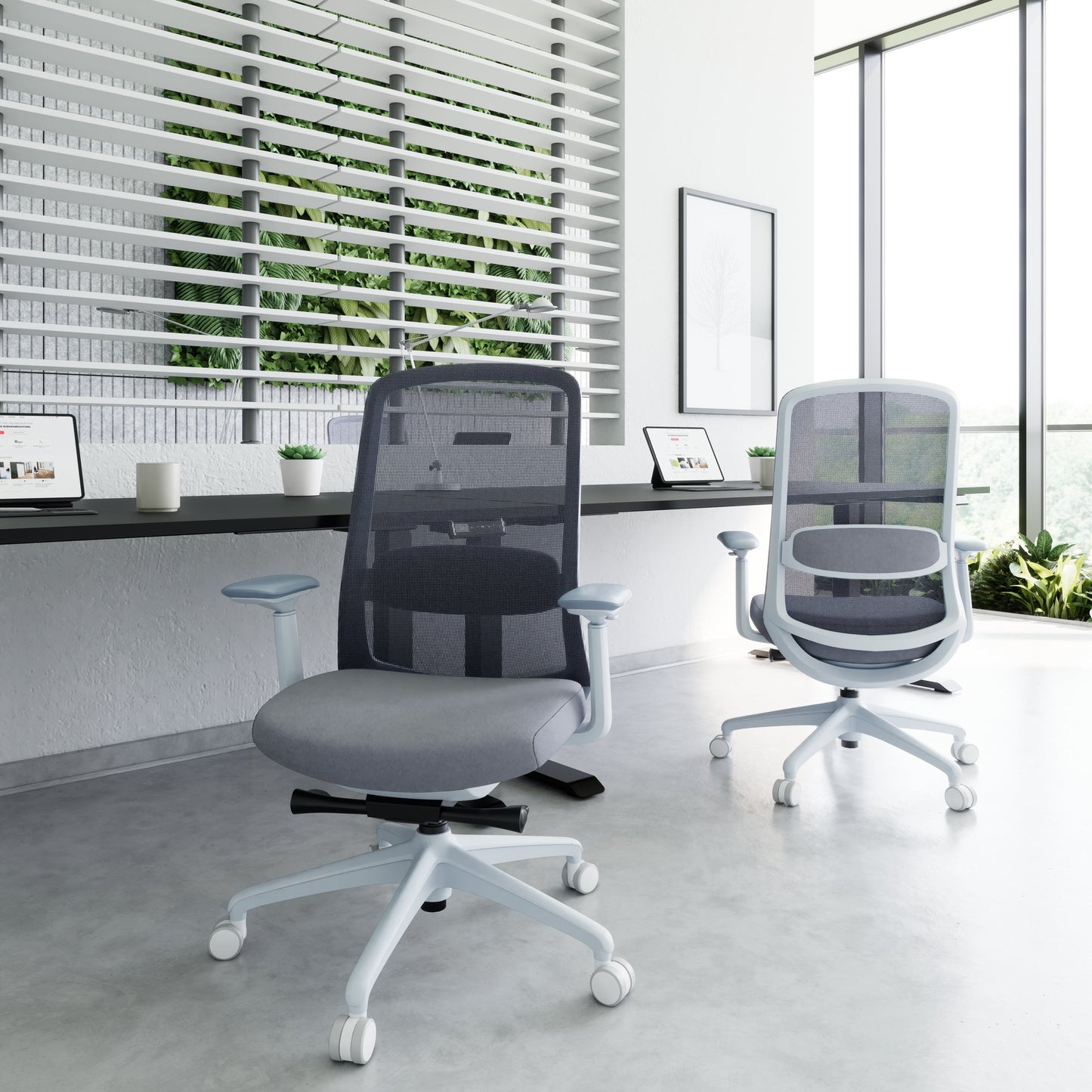 SMART ADJUST NET Bürodrehstuhl | Synchronmechanik, 4D-Armlehnen, Kopfstütze optional, Grau