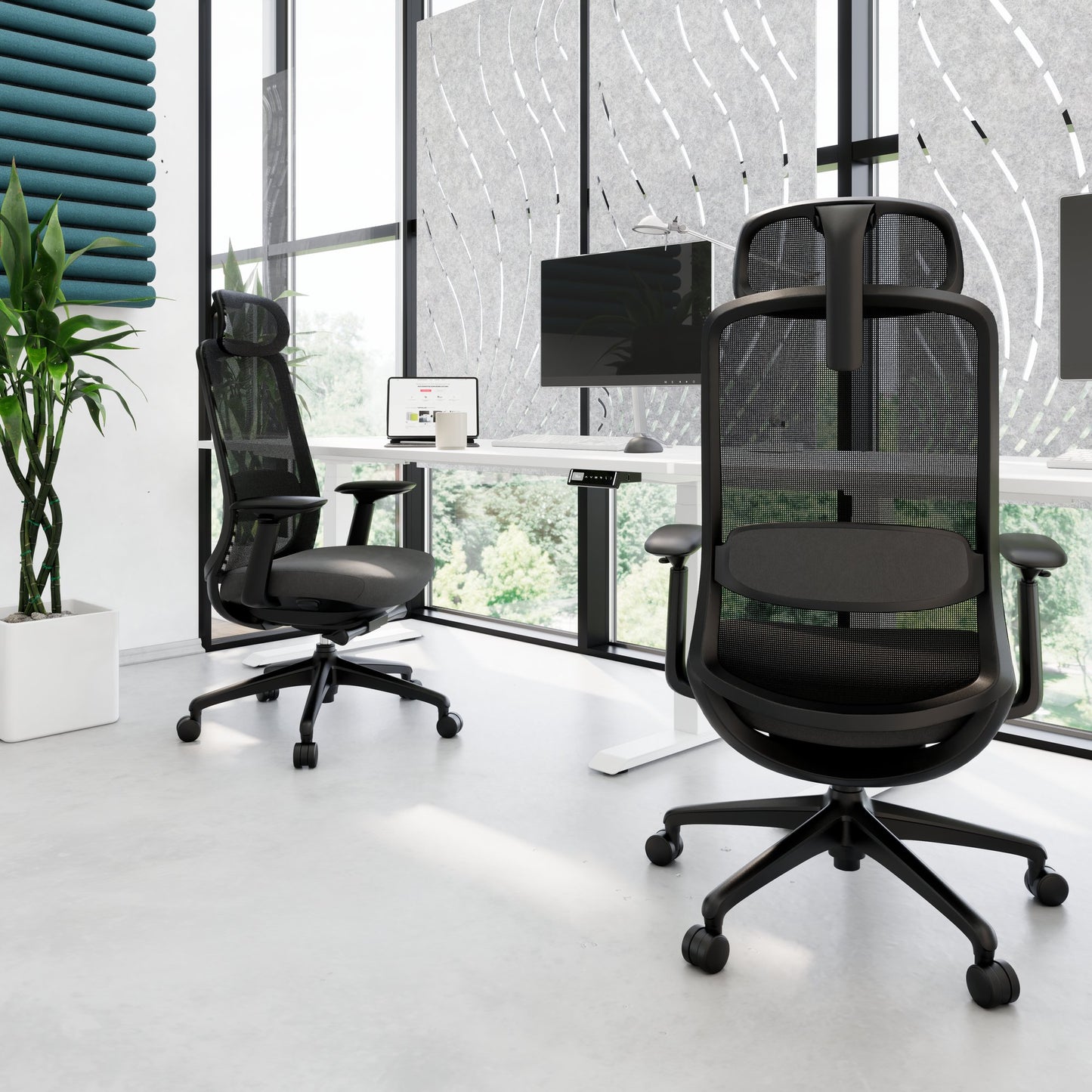 Smart Adjust net office swivel chair | Synchronous mechanics, 4D armrests, headrest optional, black