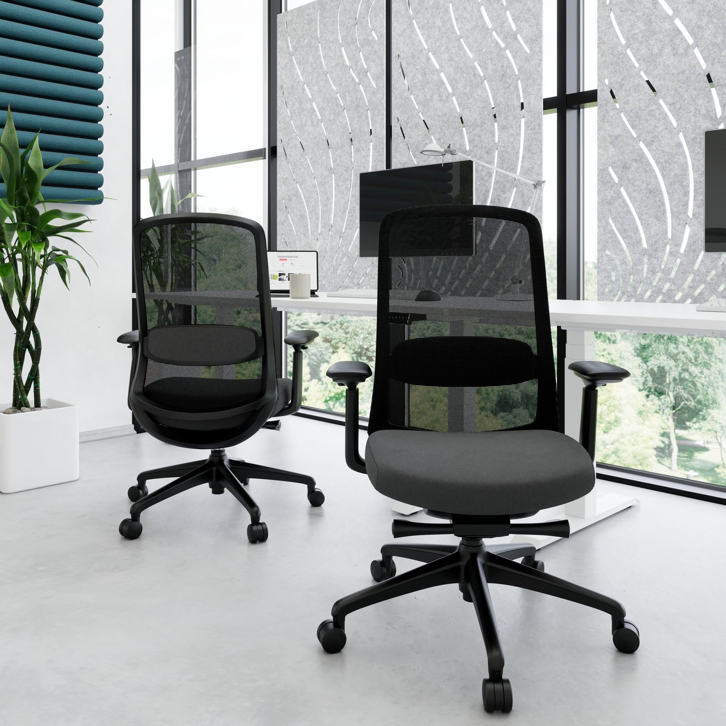Smart Adjust net office swivel chair | Synchronous mechanics, 4D armrests, headrest optional, black