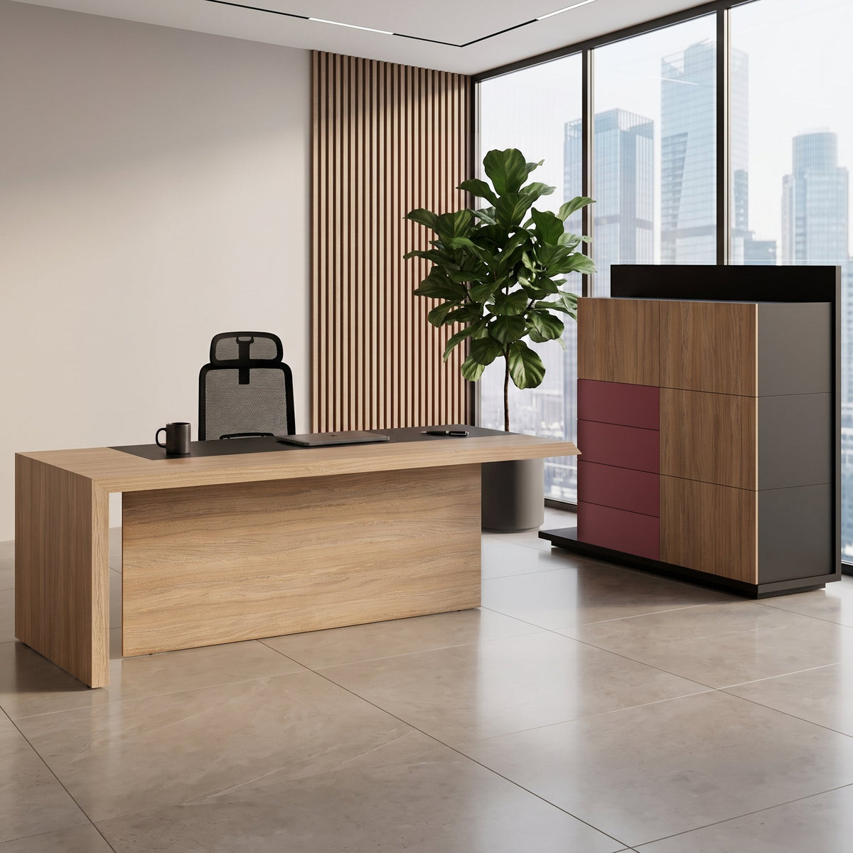 SORANO Chefschreibtisch | 2100 x 730 mm, Seitenwange mit Standfuß