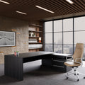 STRATEGO Chefschreibtisch | 2300 x 1720 mm, Integriertes Lowboard, Dunkle Eiche - 1 Thumbnail Image