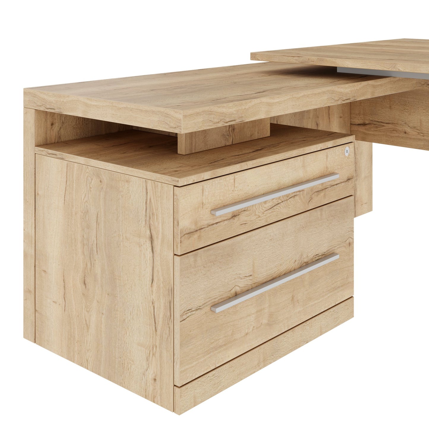 STRATEGO Chefschreibtisch | 2300 x 1720 mm, Integriertes Lowboard, Wildeiche