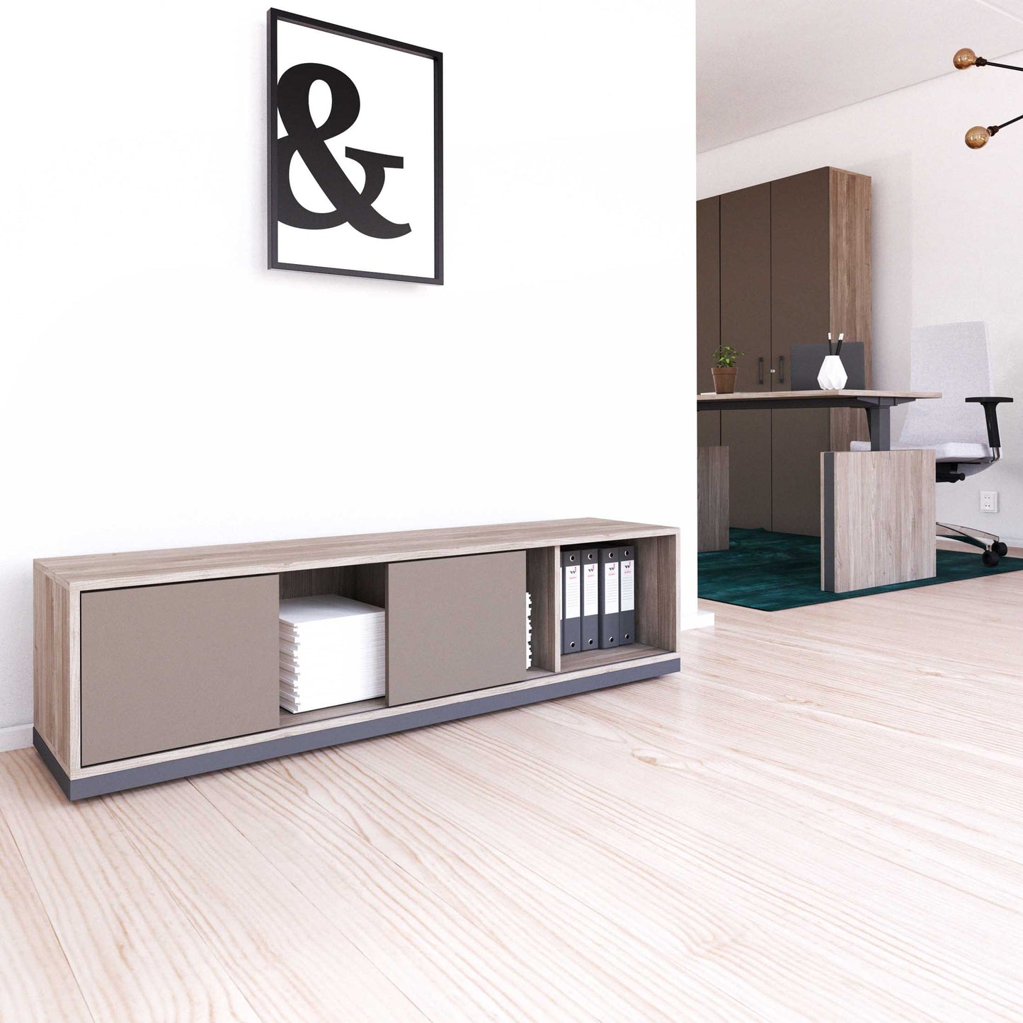 CHOICE Armoire de porte coulissante | 1 oh, 1600 x 410 mm, gris de chêne nord / gris cubanite