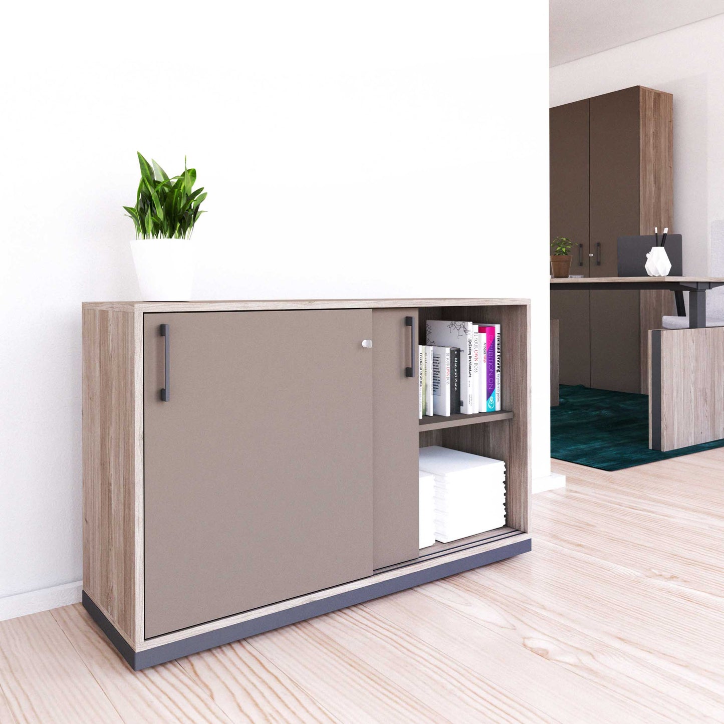 CHOICE Sliding door cabinet | 2 Oh, 1200 x 760 mm, north oak gray / cubanite gray